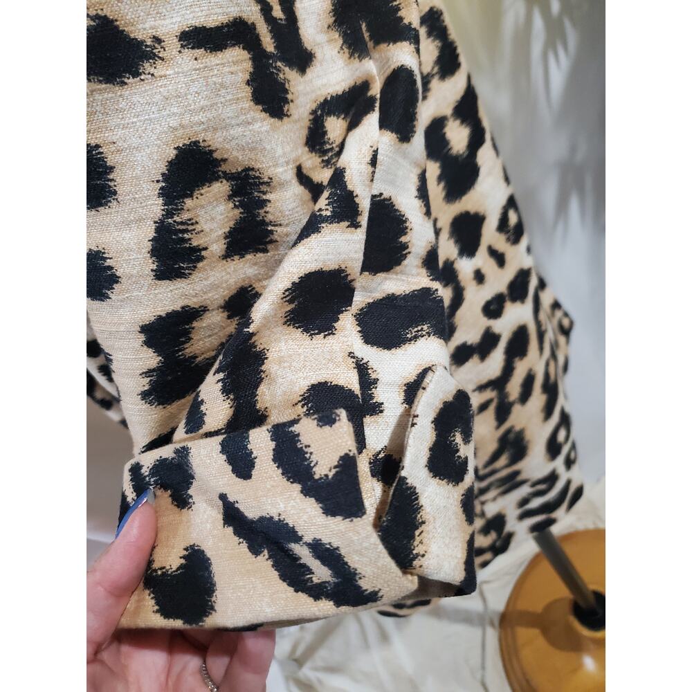 Chicos Womens Animal Print Linen Blend Jacket Size 2 L 12/14 Overcoat Leopard - Picture 8 of 13